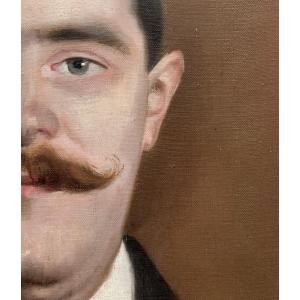 Prevot Painting Portrait Of A Man With Red Mustache In Art Nouveau Costume 1895 Signed Hst 