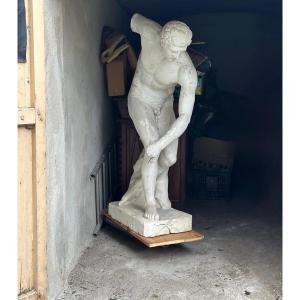Large Plaster Workshop Sculpture Discobolus Antique Decor 155cm 19th Olympus Games 