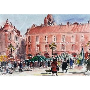 Paul Leberger Place Du Capitole Busy Market Day Toulouse Signed