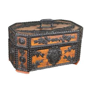 Antique Parisian Wooden Box, Gutta-percha, Dedication, 19th Century