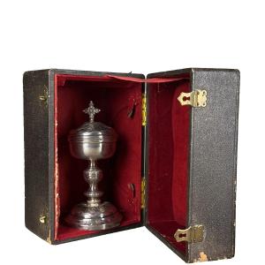 Solid Silver Ciborium In A Case, Favier Frères Lyon, For Religious Mass
