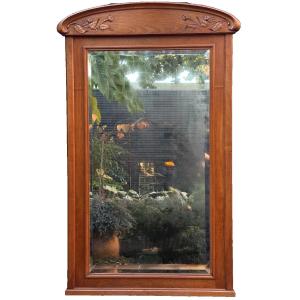 Grand Miroir époque Art Nouveau Bois Sculpté Campanules  Liseron Architecture 1900 154cm Nancy