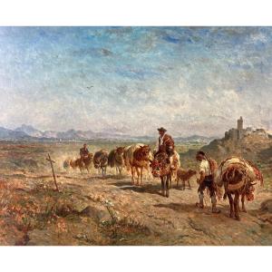 Felix Brissot De Warville, Landscape Of The Pyrenees, The Muleteers' Caravan, Donkey, 19th Century  