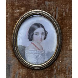 John J. Nimmo Miniature Portrait Of The Little Girl Countess Of Chevilly Château Loiret Baron Condé