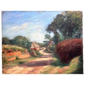 Abel Villard Painting, Landscape Of Brittany, House In Douarnenez, Pont-aven, 1900, Oil On Canvas