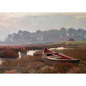Philippe Long Landscape Painting Pinasse Bassin Arcachon Cap Ferret Hst