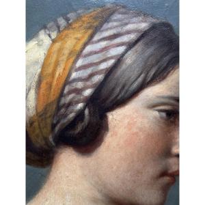 Portrait Of A Young Woman In Profile, Wearing A Headscarf, Ingres School, Oil On Canvas, 1830