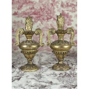Pair Of Italian Gilded Wood Baroque Torchères/flame Pot 30cm Decorative