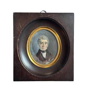 Antique Miniature From The Romantic Era, Portrait Of A Man In Costume, Oval Frame, 19th Century, Signed 1846