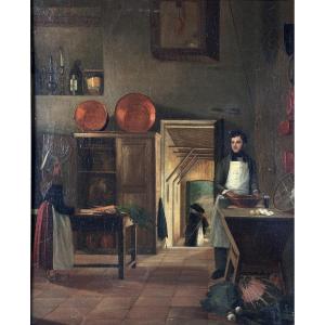 Painting Of An Interior Scene, Kitchen, Pantry Of The Romantic Castle, 1841, Following. Drowling