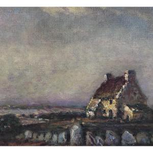Duval-gozlan Landscape Painting Cottage Seascape Brittany Twilight 1900 Sky