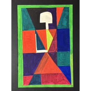 Pierre Jourda, Cubist Drawing, Portrait Of A Woman In The Style Of S. Delaunay, Toulouse, 1960