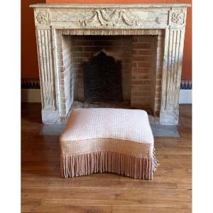 Large Pouf Stool With Fringe, Napoleon III Style, 19th Century, 70c
