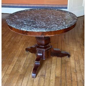 19th Empire Tripod Pedestal Table With Large Grey Marble Top, Saint Anne Basin 