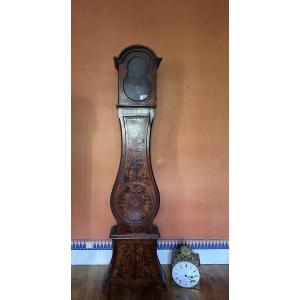 Bresse Clock In Veneered And Inlaid Wood, Comtois Movement 18th Century