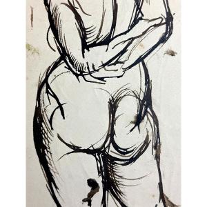 Ten Kate III Ink Drawing Study Of Female Nudes Back Modern Attitude
