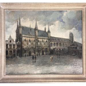 Gustave Helinck Painting Landscape View Sky Bruges Animated Post Impressionist Belgian