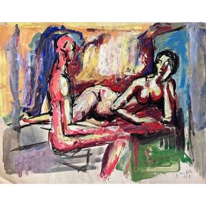 Ten Kate Portrait Nude Cobra Couple In A Gouache Interior