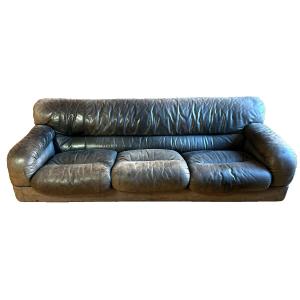 Italian Sofa Rossi Soften Ammannati Vitelli Design Vintage 1970 Leather 230 Cm