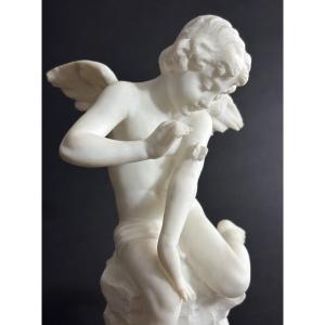 Pugi Sculpture Angel Love Butterfly Psyche Antique Alabaster 19th Century