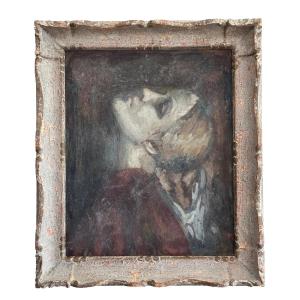 Ivan Kuleff Art Deco Painting Portrait Of Young Woman Head Raised