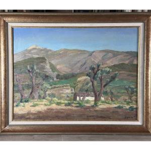 Sigrist Large Painting Provencal Landscape Mont Ventoux Sheepfold Malaucène