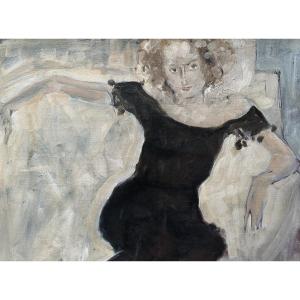 Yuri Gurov Modern Painting Portrait French Woman Expressionist Gallery London 114cm