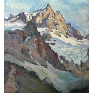Crozier Mountain Landscape Painting The Alps La Meïje Snow Summit Signed