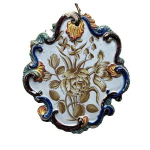 18th Century Delft Earthenware Wall Plaque With Rose Flower Portrait