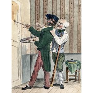 Romantic Drawing Album 1830 Portrait Animated Scene Caricature St. Charlet 51 Sheets