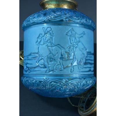 Lantern Lamp Signed Baccarat Blue Russian Oil Cossacks Hanging Lantern 19th