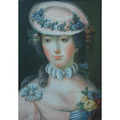 Old Portrait Painting Young Woman Louis XVI Pompadour Signed Louis Tocqué 18th