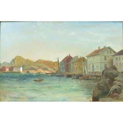 Table Old Boat Harbor Fisherman Denmark Sweden Carl Frederick Sorensen 19th Gerg Kleis