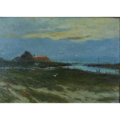 Beautiful Old Table View Of Arcachon Basin Signed Gaston Guignard 19th Rare