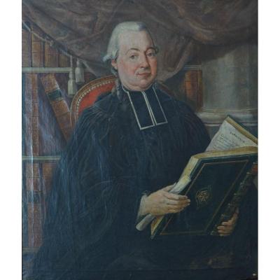 Beau Tableau Ancien Portrait d'Un Abbé Dans Sa Bibliothèque Sophonie 18 ème