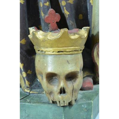 Statue Bois Religieuse Ancienne Saint François Borgia Vanité Memento Mori