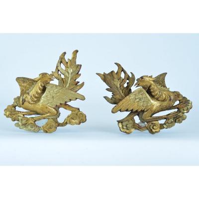 Old China Golden Wood Facing Phoenix Faced 18th Antique China Ornament