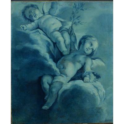 François Boucher Old Painting Love Portrait Putti Angels Clouds Sky 18th