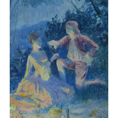 Beautiful Table Rochegrosse Portrait Dinner Couple Romantic Champagne At Night 19th