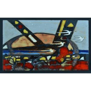 Ceramic Table Design Vintage Modernist Emaux Picard Azema Toulouse Landscape