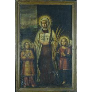 Ancient Painting Religious Portrait Holy Martyr Angel 17th