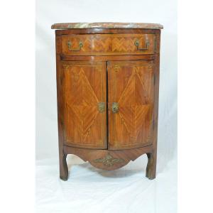 Old Corner Louis XVI Marquetry Angle Marble Storage Cabinet