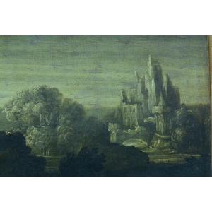 Large Old Painting 17th Portrait Saint Francis Of Assisi Italy Religious Landscape