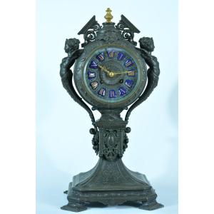 Old Pendulum With Shinges Satyr Bérain Patina Bronze Clock Blot And Drouard