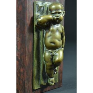 Old Bronze Naked Sleeping Child Sv. Duquesnoy Christ On The Cross 19th Marble