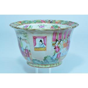 Old Canton Porcelain Cachepot Famille Rose Planter China Décor