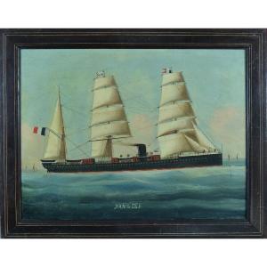 Old Marine Painting Portrait Of Boat Yangtse Messageries Maritimes 19th China