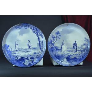 Spectacular Old Circular Dish With Bows Creil Montereau 19th 50 Cm X 2