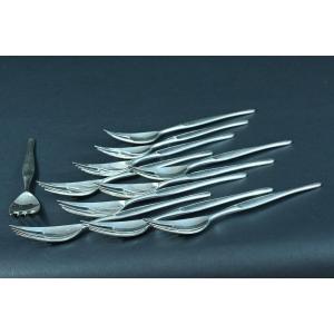 Old Lot Fork Christofle Sabattini Orly Vintage Design Silver Metal 11