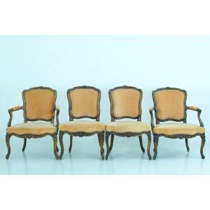 Jean Baptiste Gourdin Old Louis XV Period Salon Cabriolet Armchair Carved Wood Chair X 4